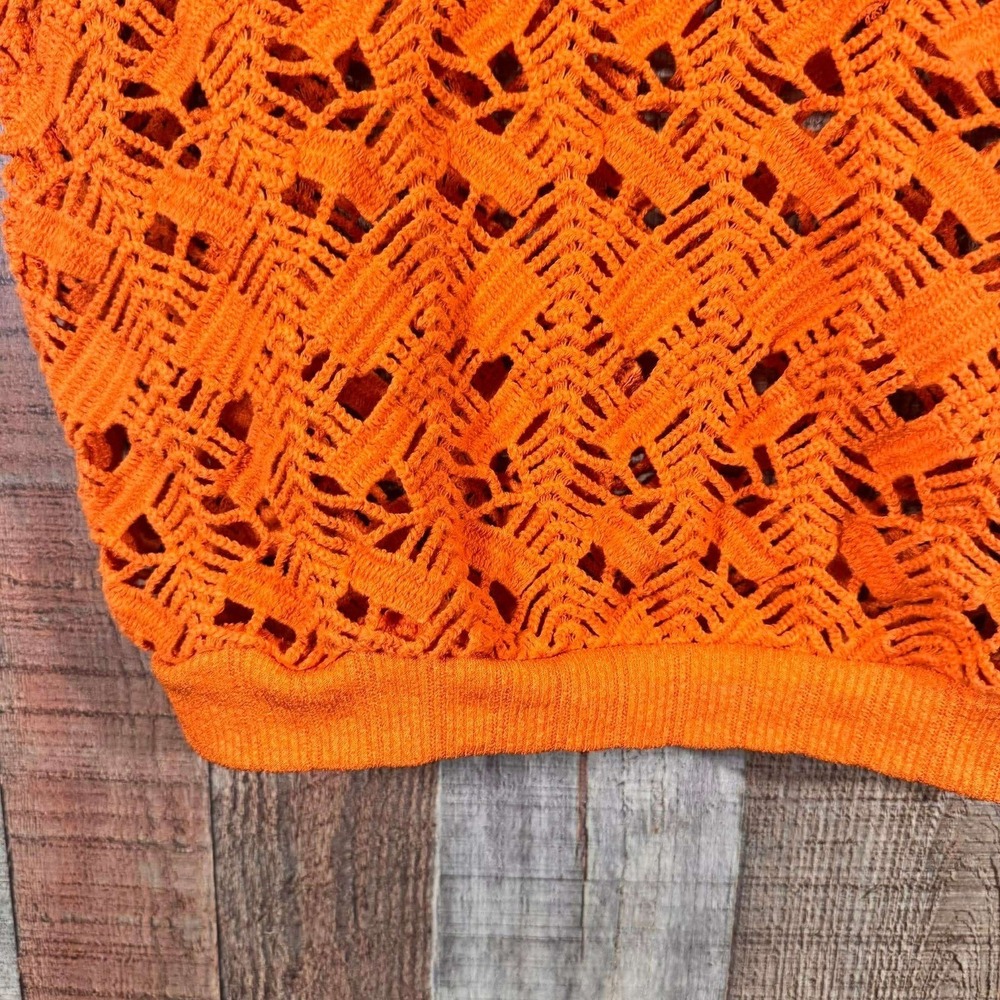 Zara Orange Open Knit Crochet Crop Top Sleeveless Sweater Vest Womens Medium - Picture 4 of 7